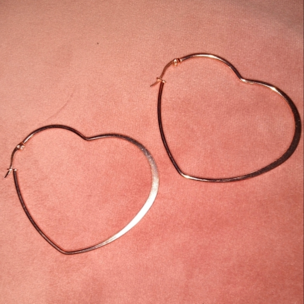 Rose Gold Heart Hoops Large 60mm Hoop Earrings Big Minimalist Hearts Modern Art